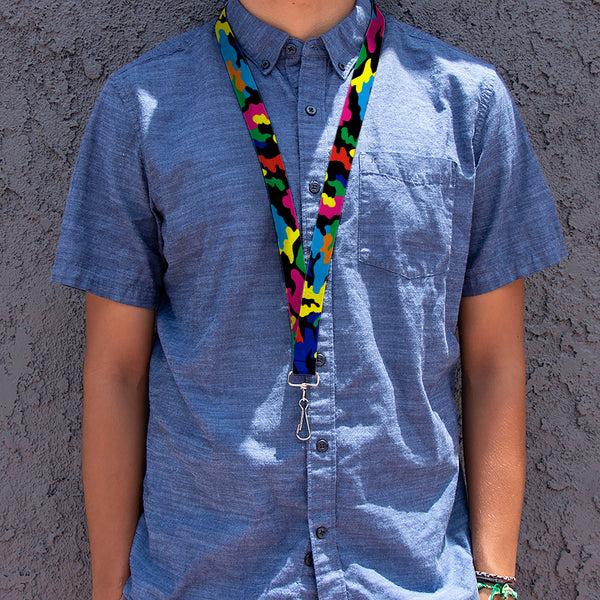 Buckle-Down Lanyard - 1.0" - Camo Multi Neon