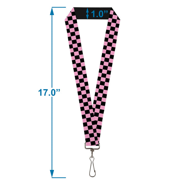 Buckle-Down Lanyard - 1.0" - Checker Black Baby Pink