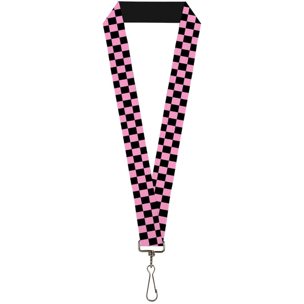 Buckle-Down Lanyard - 1.0" - Checker Black Baby Pink