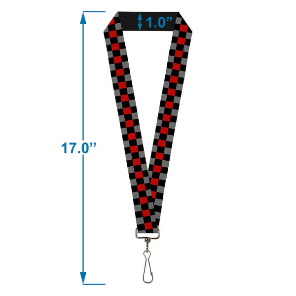 Buckle-Down Lanyard - 1.0" - Checker Black Gray 1 Red