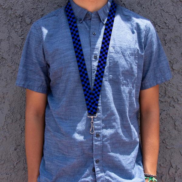 Buckle-Down Lanyard - 1.0" - Checker Black Neon Blue