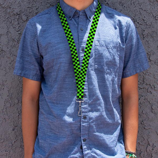 Buckle-Down Lanyard - 1.0" - Checker Black Neon Green