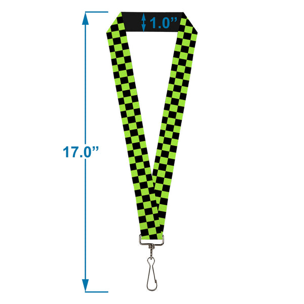 Buckle-Down Lanyard - 1.0" - Checker Black Neon Green