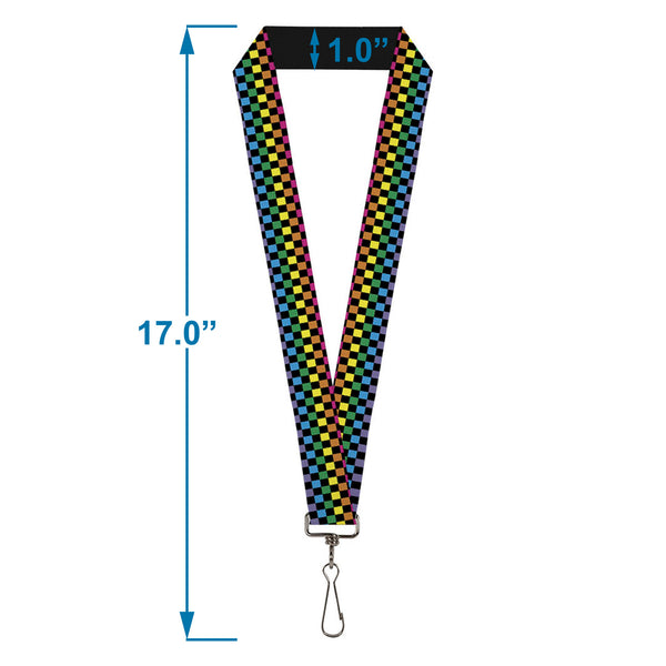 Buckle-Down Lanyard - 1.0" - Checker Black Neon Rainbow
