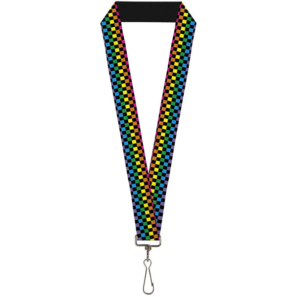 Buckle-Down Lanyard - 1.0" - Checker Black Neon Rainbow