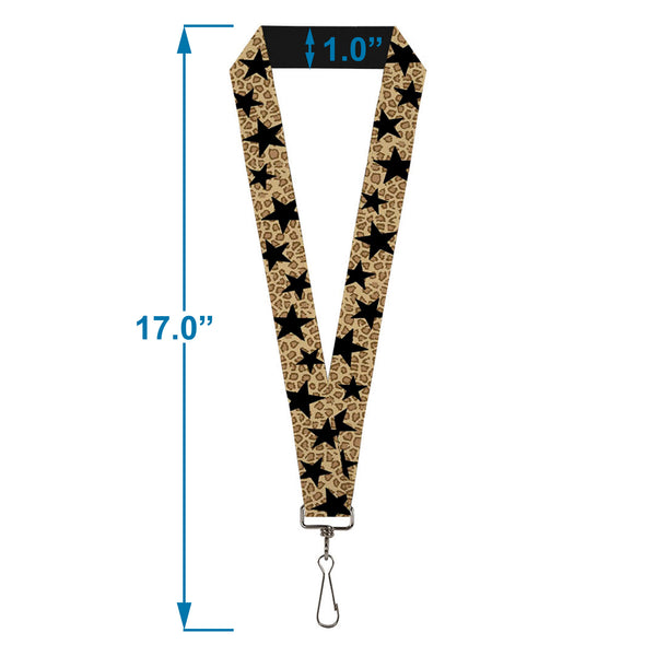 Buckle-Down Lanyard - 1.0" - Cheetah Stars Tan Black