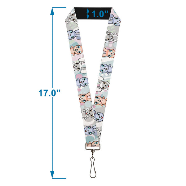 Buckle-Down Lanyard - 1.0" - Cute Bunnies Multi Pastel