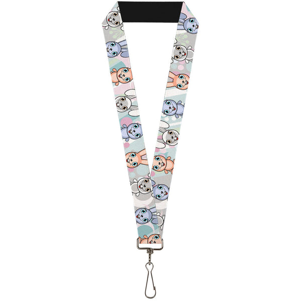 Buckle-Down Lanyard - 1.0" - Cute Bunnies Multi Pastel