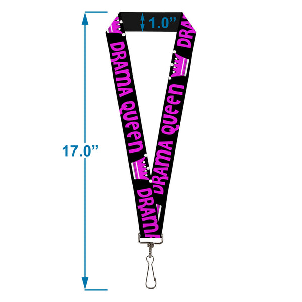 Buckle-Down Lanyard - 1.0" - DRAMA QUEEN Black Fuchsia