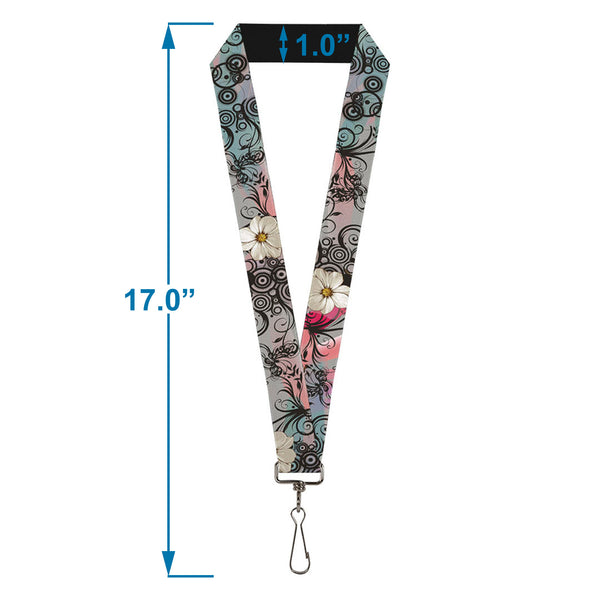 Buckle-Down Lanyard - 1.0" - Flowers W Filigree Pink