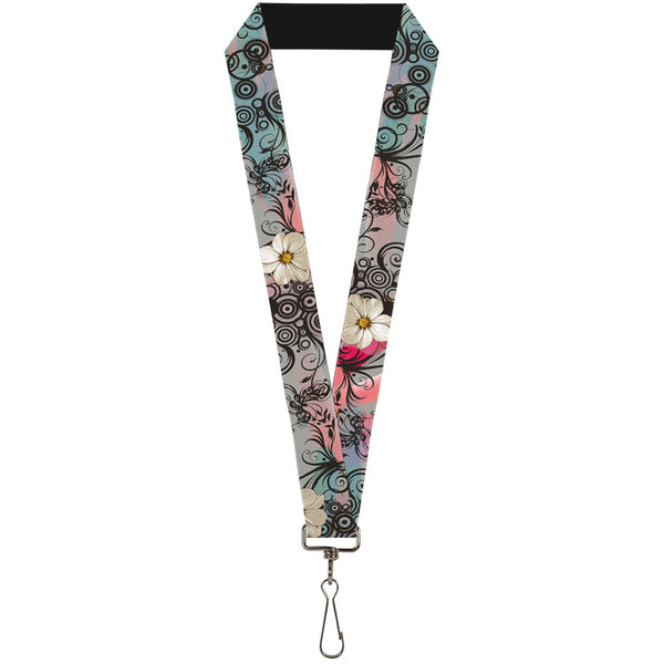 Buckle-Down Lanyard - 1.0" - Flowers w Filigree Pink