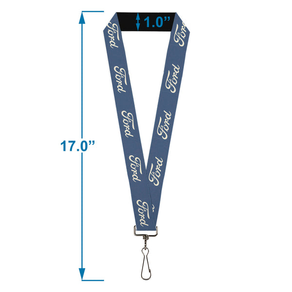 Buckle-Down Lanyard - 1.0" - FORD Script Blue/White