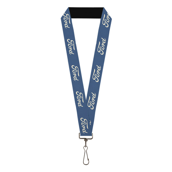 Buckle-Down Lanyard - 1.0" - FORD Script Blue/White