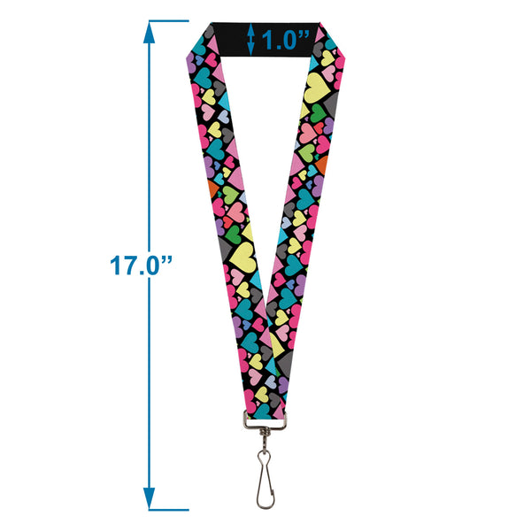 Buckle-Down Lanyard - 1.0" - Hearts Black Multi Color