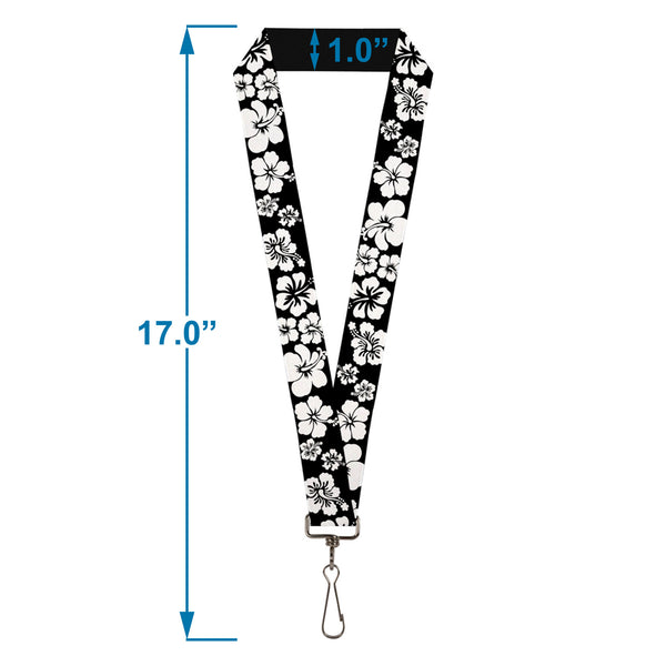 Buckle-Down Lanyard - 1.0" - Hibiscus Black White
