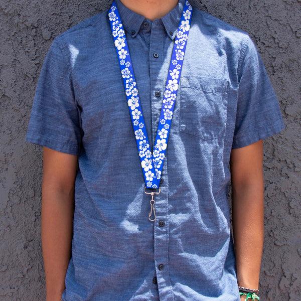 Buckle-Down Lanyard - 1.0" - Hibiscus Blue White
