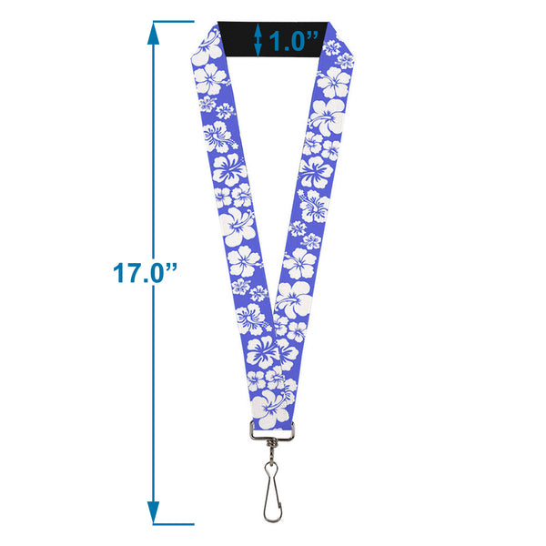 Buckle-Down Lanyard - 1.0" - Hibiscus Blue White