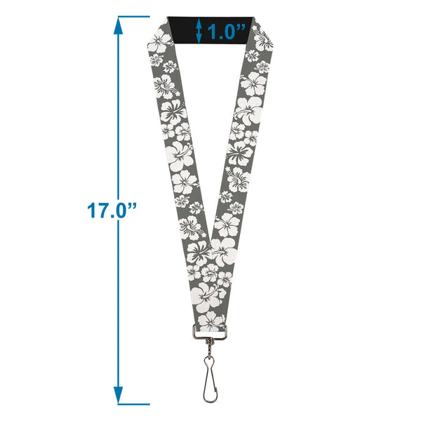 Buckle-Down Lanyard - 1.0" - Hibiscus Gray White