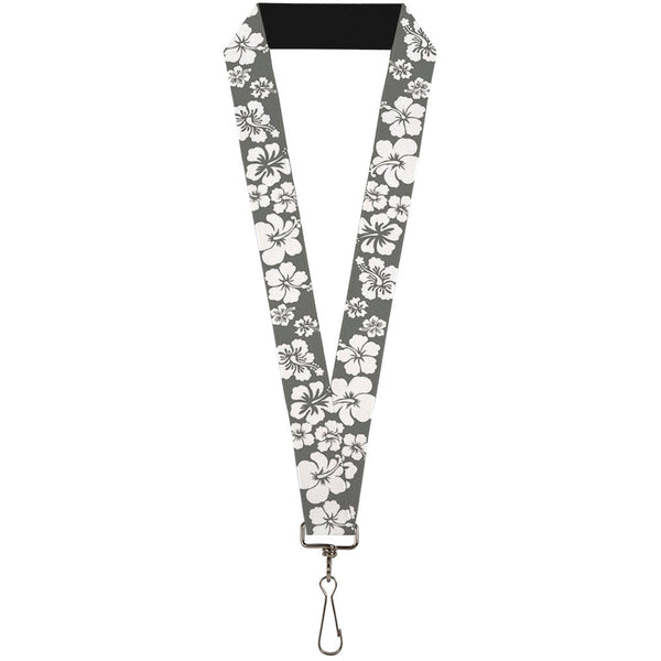 Buckle-Down Lanyard - 1.0" - Hibiscus Gray White