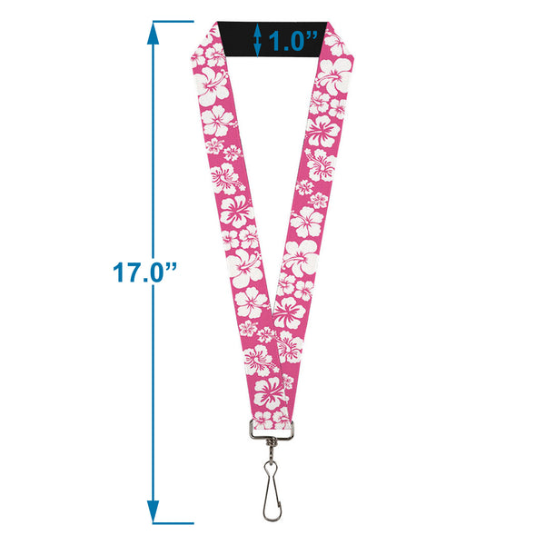 Buckle-Down Lanyard - 1.0" - Hibiscus Neon Pink White