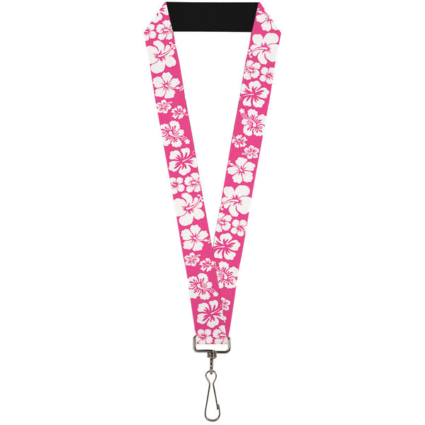 Buckle-Down Lanyard - 1.0" - Hibiscus Neon Pink White