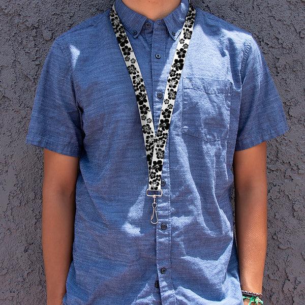 Buckle-Down Lanyard - 1.0" - Hibiscus White Black
