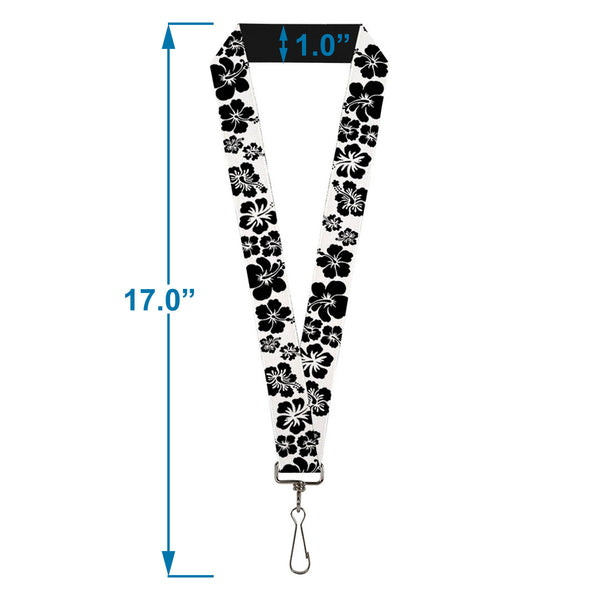 Buckle-Down Lanyard - 1.0" - Hibiscus White Black