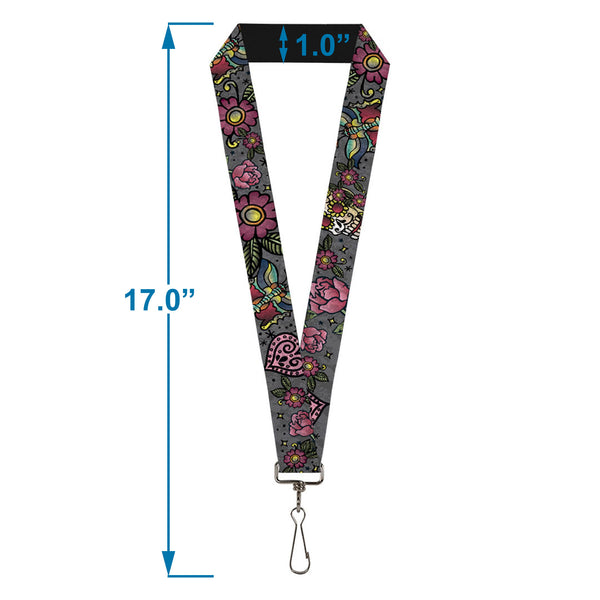 Buckle-Down Lanyard - 1.0" - Love Kills CLOSE-UP Gray