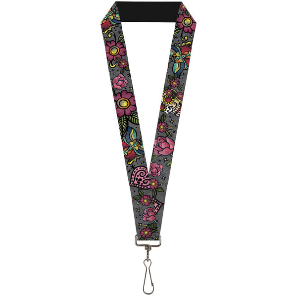 Buckle-Down Lanyard - 1.0" - Love Kills CLOSE-UP Gray