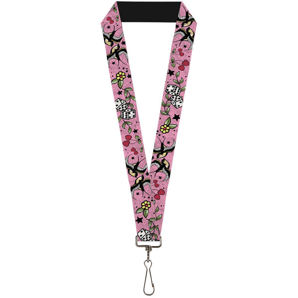 Buckle-Down Lanyard - 1.0" - Lucky CLOSE-UP Pink
