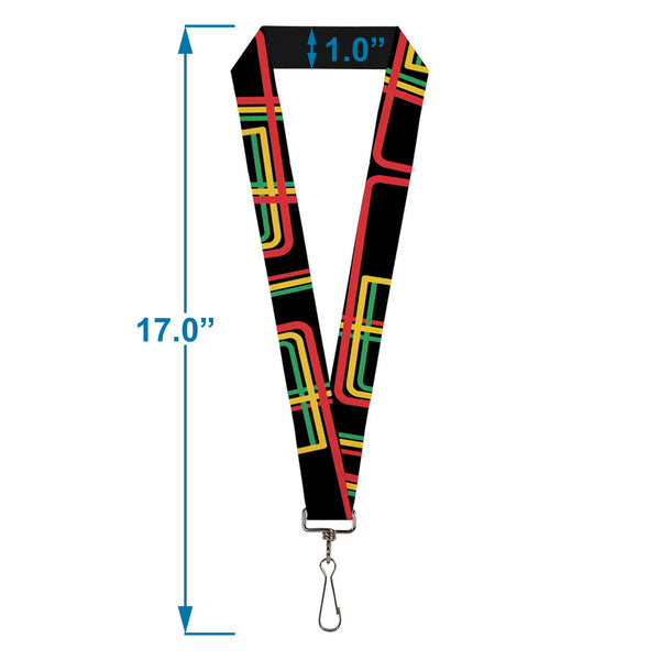 Buckle-Down Lanyard - 1.0" - Maze Lines Black Rasta