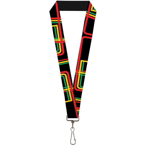 Buckle-Down Lanyard - 1.0" - Maze Lines Black Rasta