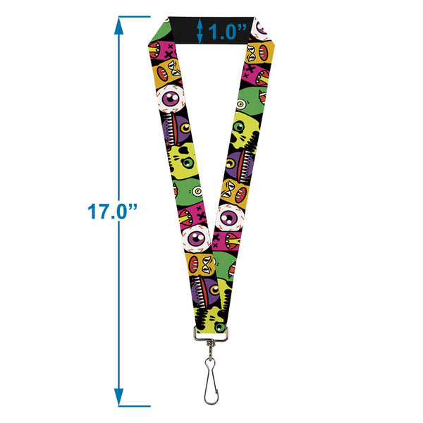 Buckle-Down Lanyard - 1.0" - Monsters CLOSE-UP Black