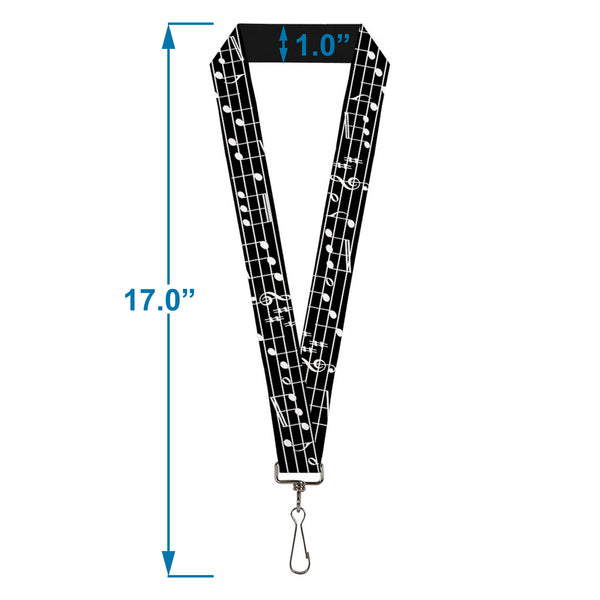 Buckle-Down Lanyard - 1.0" - Music Notes Black White