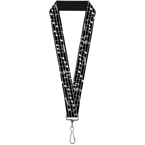Buckle-Down Lanyard - 1.0" - Music Notes Black White