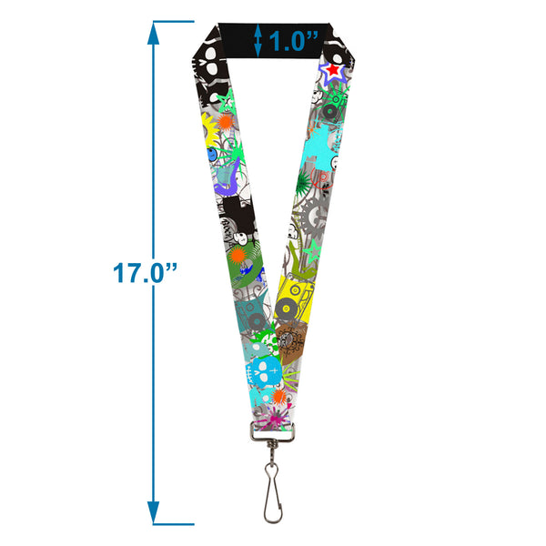 Buckle-Down Lanyard - 1.0" - Music Skulls Multi Color
