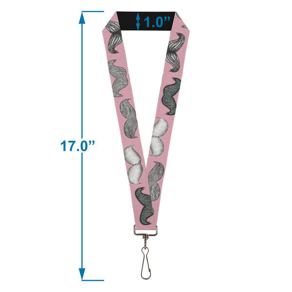 Buckle-Down Lanyard - 1.0" - Mustaches Pink Sketch