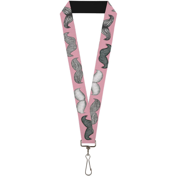 Buckle-Down Lanyard - 1.0" - Mustaches Pink Sketch