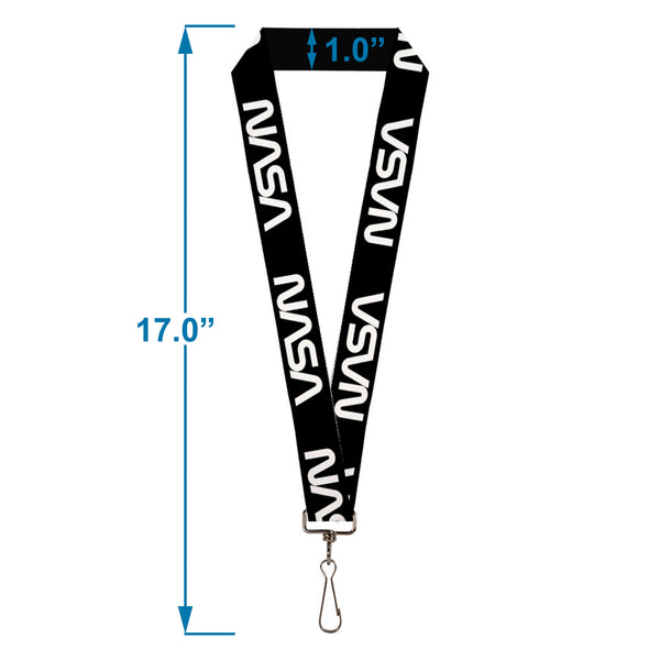 Buckle-Down Lanyard - 1.0" - NASA Text Black White