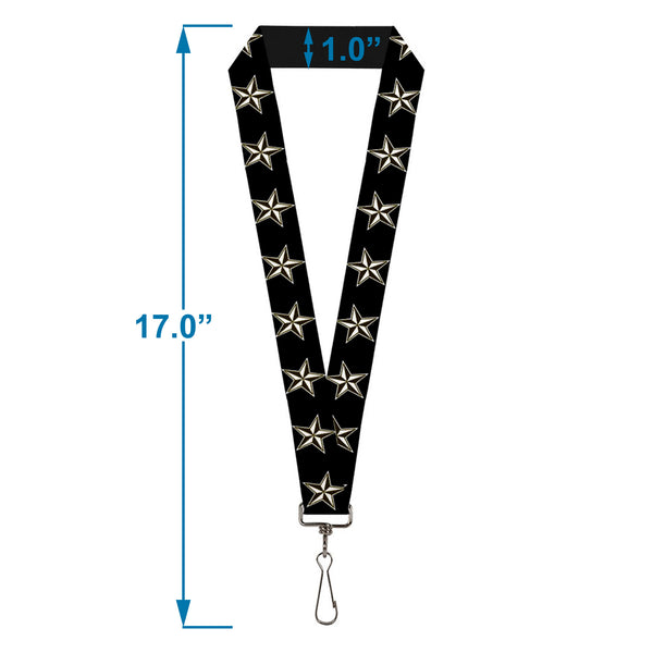 Buckle-Down Lanyard - 1.0" - Nautical Star Black White