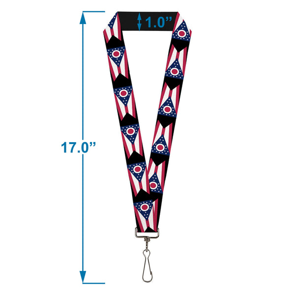 Buckle-Down Lanyard - 1.0" - Ohio Flag Repeat Black