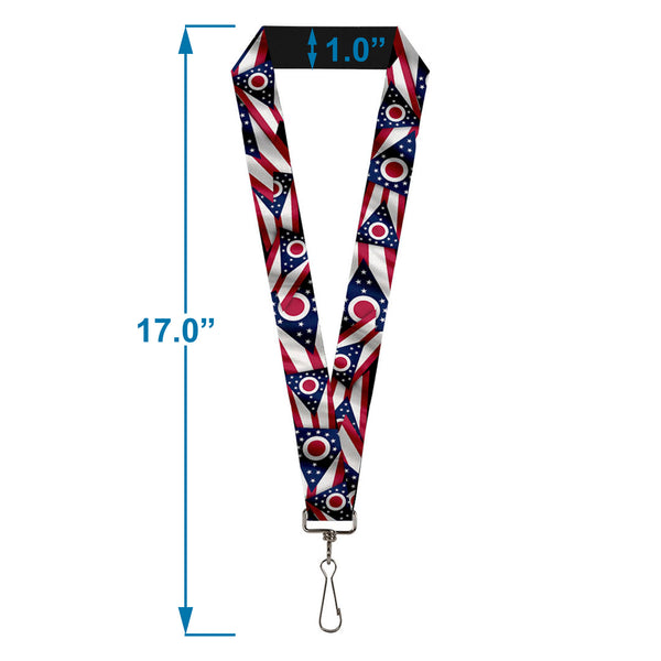 Buckle-Down Lanyard - 1.0" - Ohio Flags Stacked
