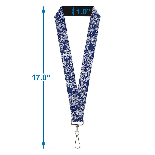 Buckle-Down Lanyard - 1.0" - Paisley Blue White