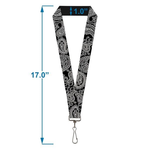 Buckle-Down Lanyard - 1.0" - Paisley2 Black White