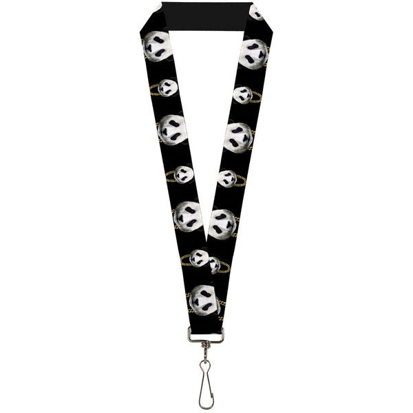 Buckle-Down Lanyard - 1.0" - Panda w Gold Chain Black