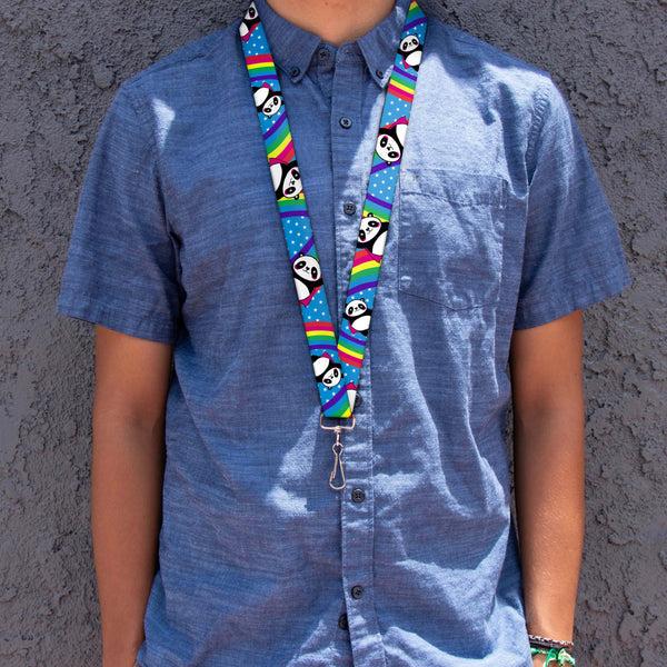 Buckle-Down Lanyard - 1.0" - Pandas & Rainbows W Stars
