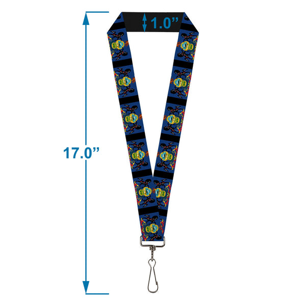 Buckle-Down Lanyard - 1.0" - Pennsylvania Flags Black