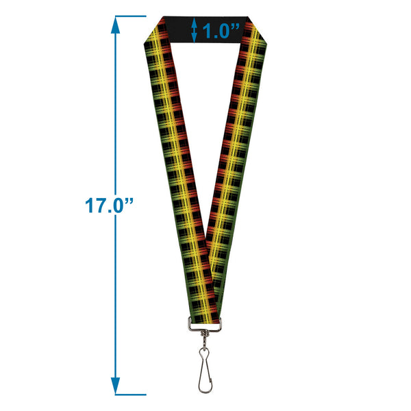Buckle-Down Lanyard - 1.0" - Plaid Black Rasta