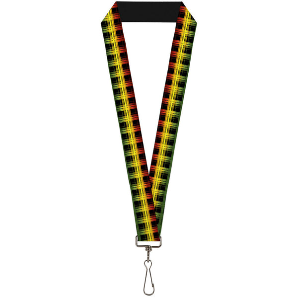 Buckle-Down Lanyard - 1.0" - Plaid Black Rasta
