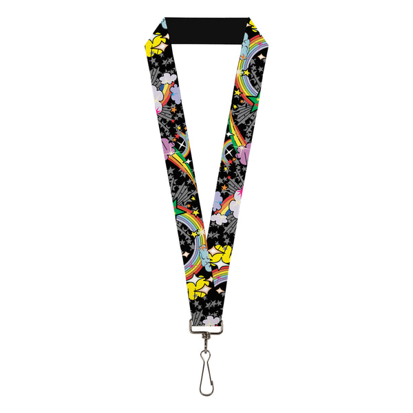 Buckle-Down Lanyard - 1.0" - Rainbow Cloud Stars Black